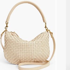 Clare V Cream Woven Leather Shoulder Bag